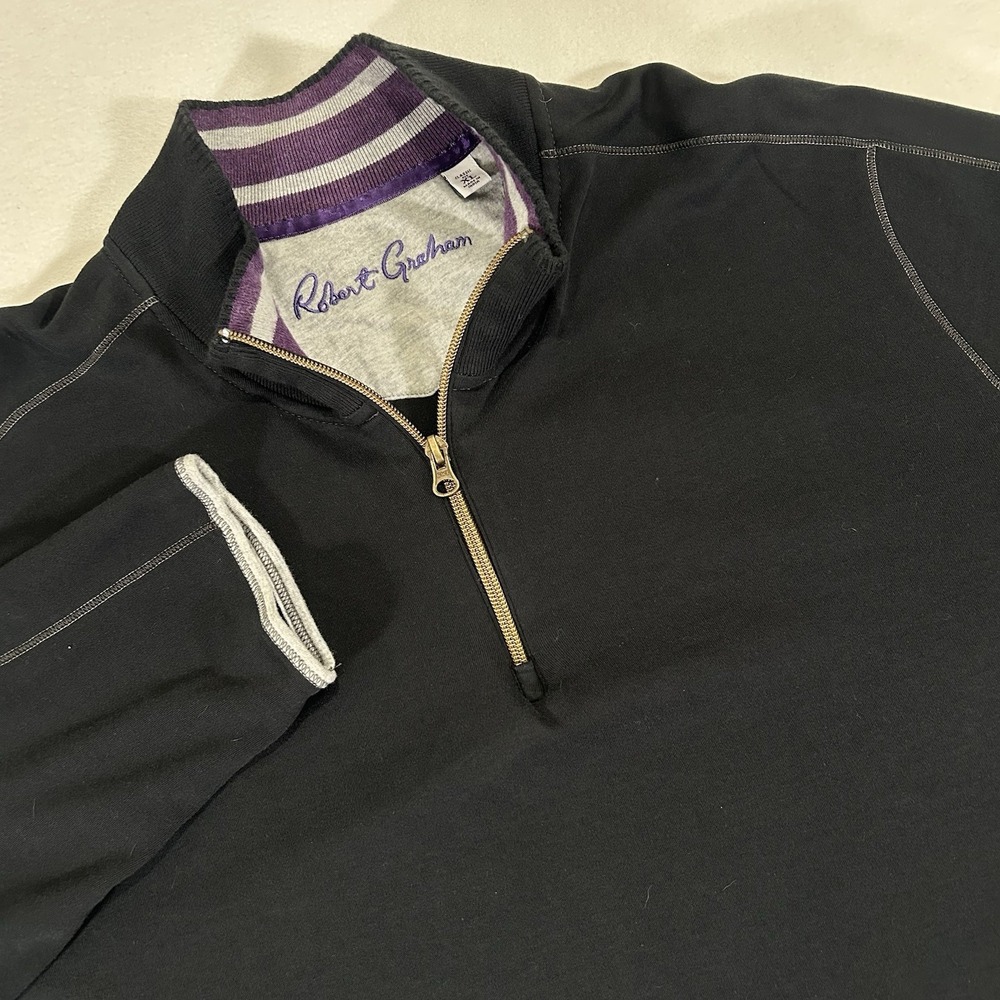 Robert Graham Men's XL Black Purple Gray‎ Classic Fit 1/4 Zip Pullover Sweater